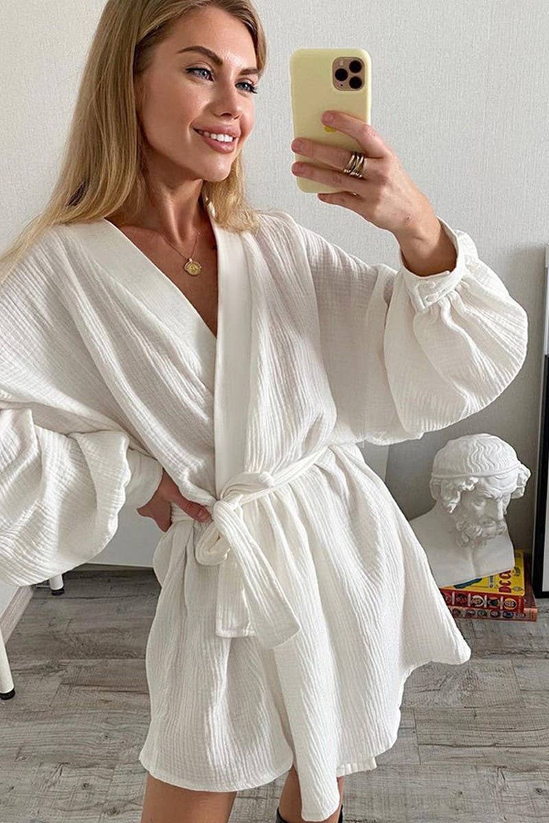 CWSPJ0301_PURE COTTON ROBE SHORTS PAJAMAS TWO PIECE SET