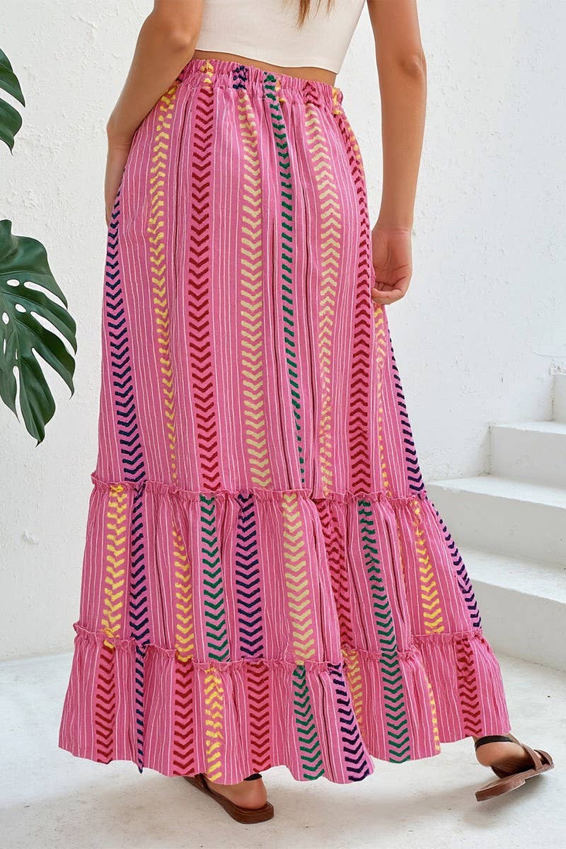 CWBLS0502_BOHO COLORBLOCK FLORAL ELASTIC WAIST SKIRT