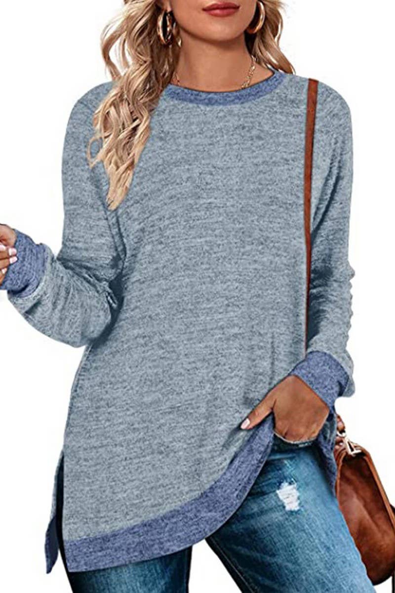 CWTBLL3686_COLORBLOCK SLIT LOOSE CASUAL PULLOVER TOP
