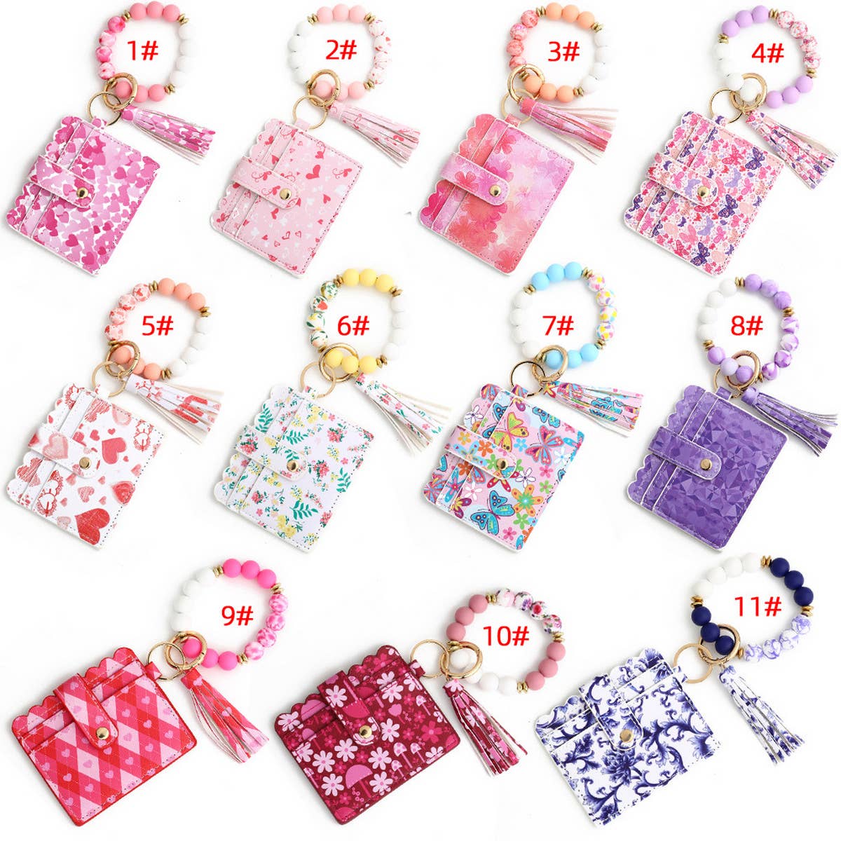 HEART PRINT BRACELET CARD HOLDER KEYCHAIN