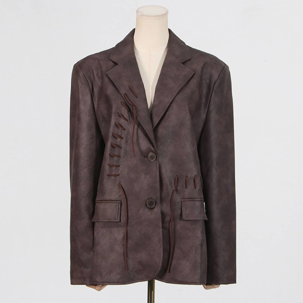 Chic Asymmetric Blazer with Ruched Drawstring_CWOCO1243