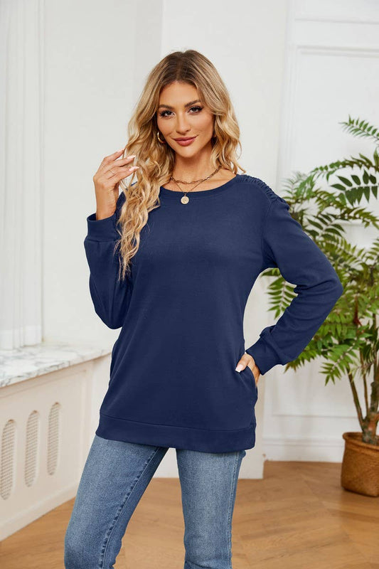 CWTBLL2384_SOLID COLOR ROUND NECK LONG SLEEVE POCKET T-SHIRT