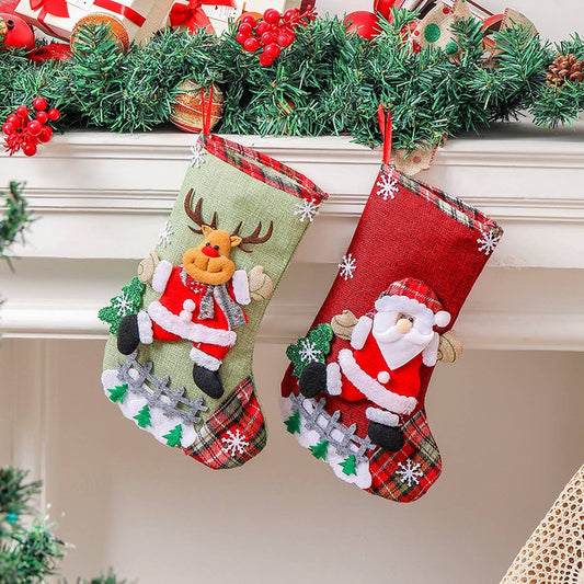 LINEN LARGE CHRISTMAS STOCKING GIFT BAG ORNAMENT