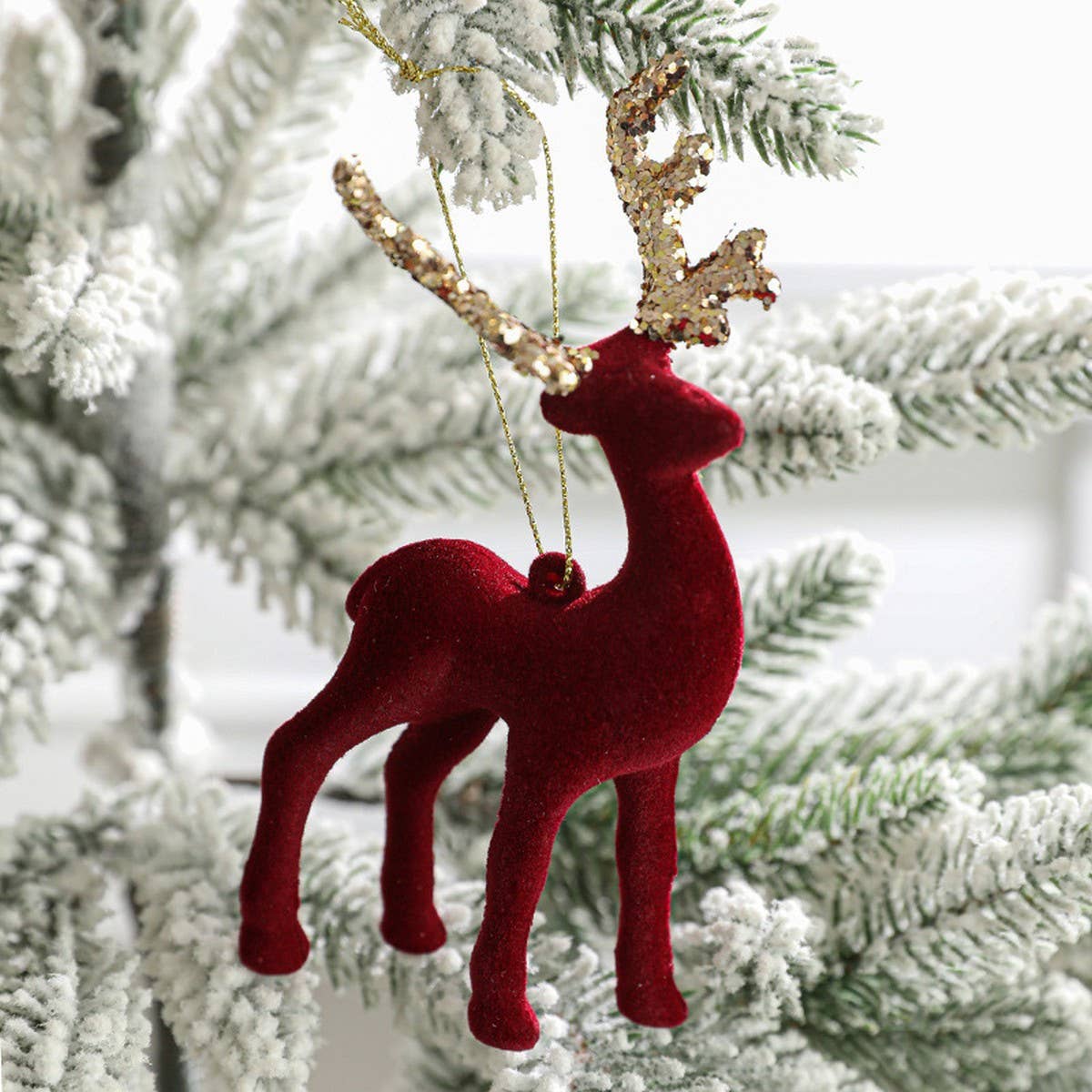 Plastic Flocked Reindeer Glitter Xmas Table Decor_CWMM9692