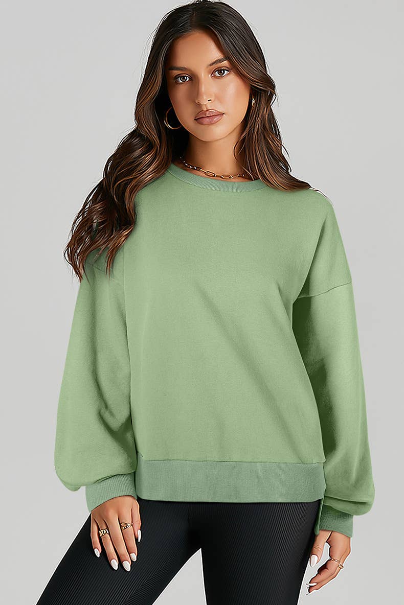 CASUAL LONG-SLEEVED SOLID COLOR CREW-NECK HOODIE