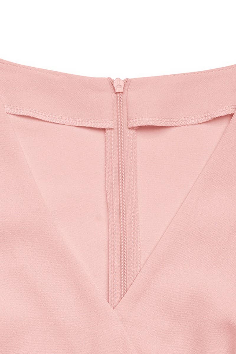 CWTBLL4075_WAIST CINCH V-NECK 3D FLORAL SHIRT BLOUSE