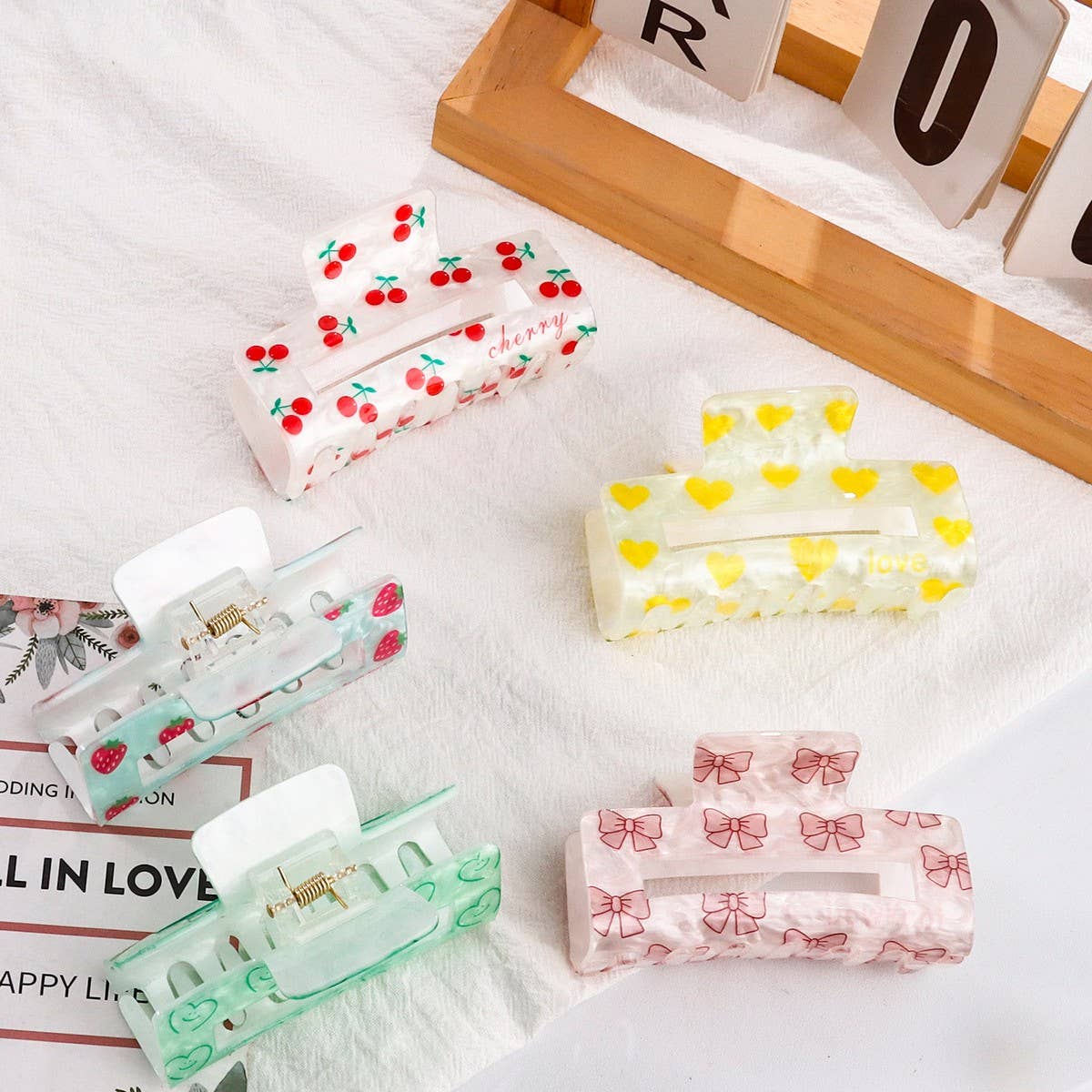 CWAHA1610_CHERRY HEART STRAWBERRY RECTANGLE HAIR CLAW CLIP