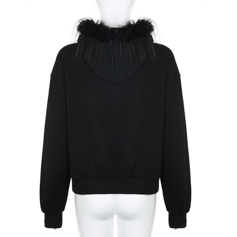 Dark wind big hair collar hooded loose coat
