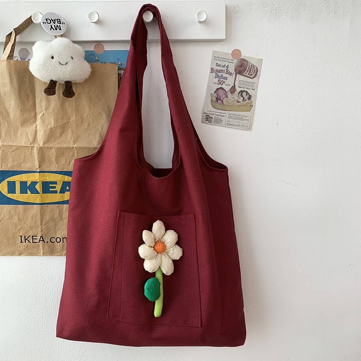 TOTE BAG CANVAS FEATURING DELICATE FLORAL DESIGN _CWAB2049