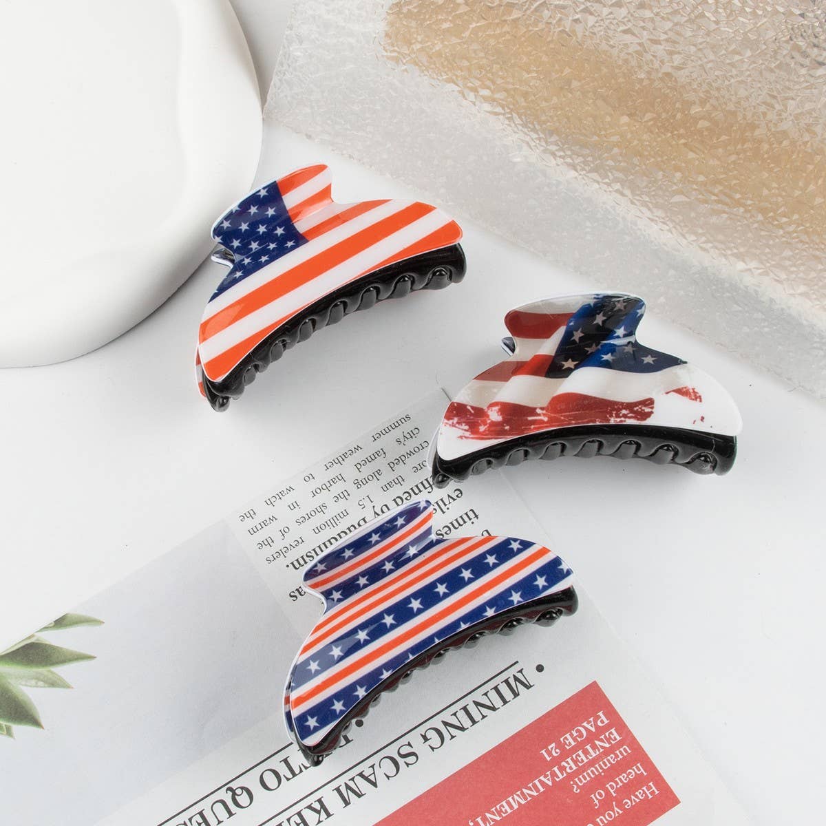 CWAHA1235_4TH OF JULY FLAG PRINT HAIR CLAW CLIP