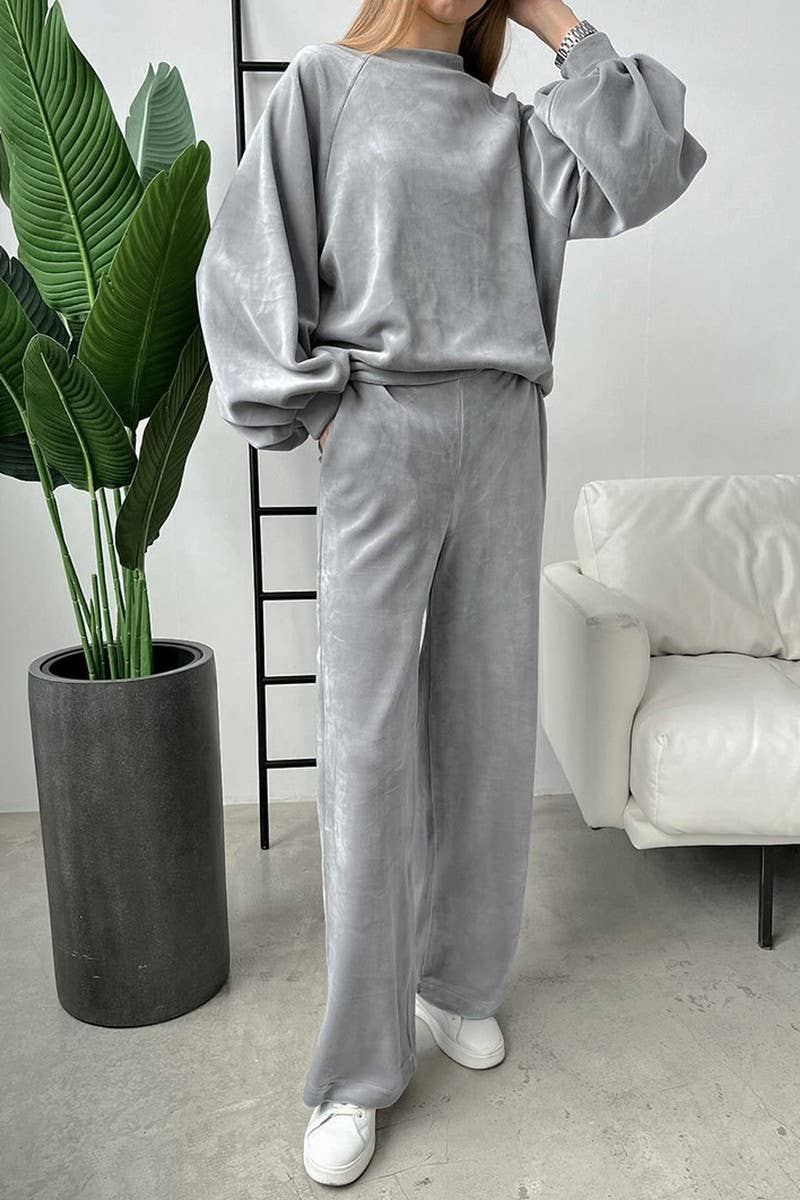 CWSPJ0408_VELVET LONG-SLEEVED TROUSERS PAJAMA SET