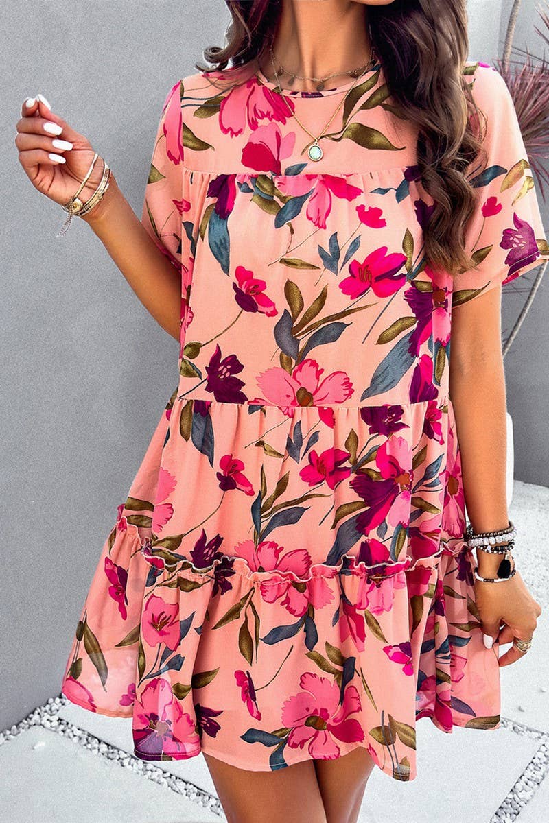 CWDSD7136_2025 LEISURE HOLIDAY PRINT SHORT SLEEVE DRESS