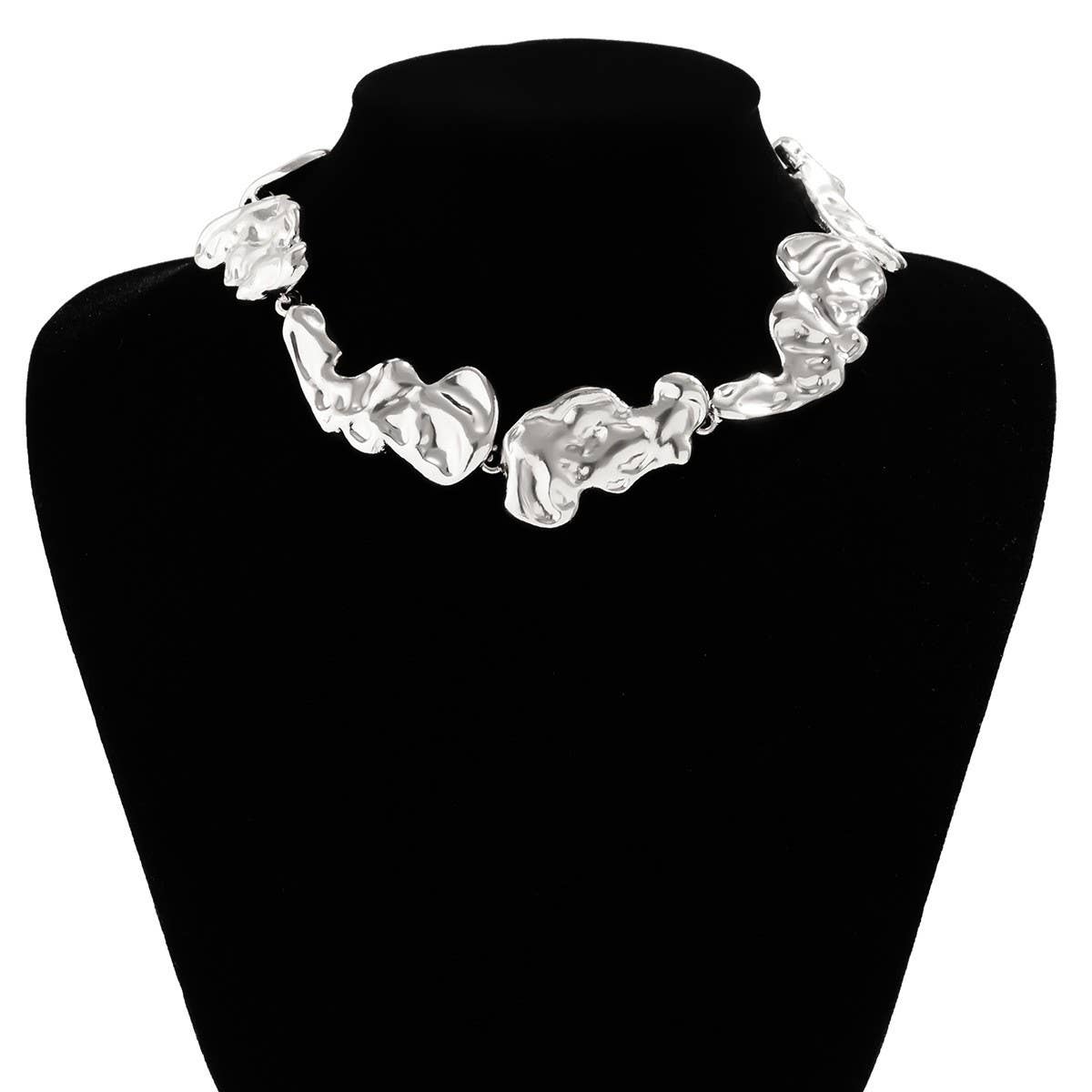 WRINKLED METAL IRREGULAR VINTAGE NECKLACE SET_CWMM3249