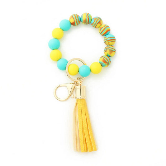 Colorful Silicone Bead Bracelet with Wood Keychain_CWAB5108
