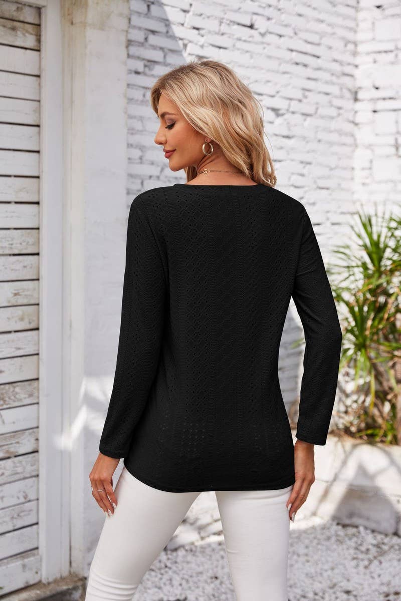 CWTBLL1042_V-NECK LONG-SLEEVED T-SHIRT TOP