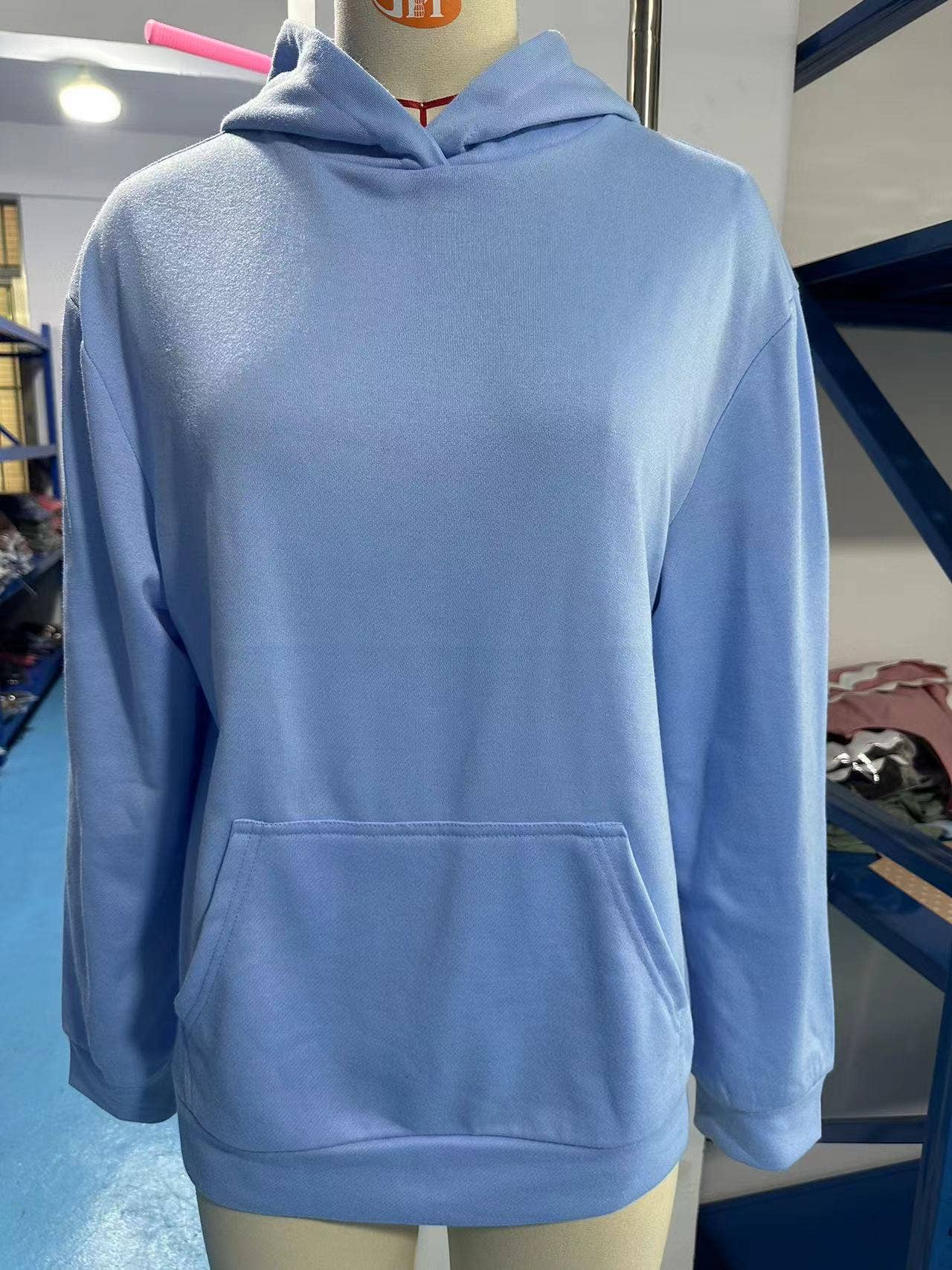 CASUAL HOODED POCKET HOODIE SOLID COLOR TOP