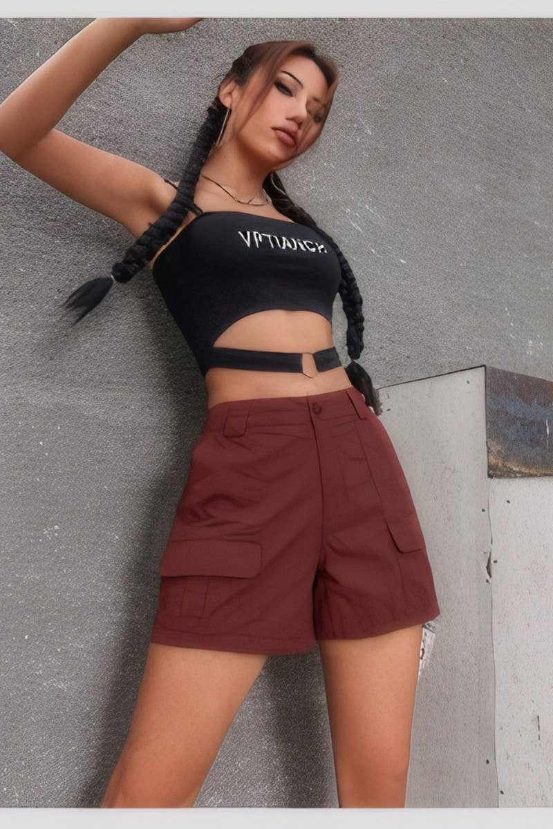 CWBSP0582_HIGH WAIST LOOSE FIT WIDE LEG FLATTERING SHORTS