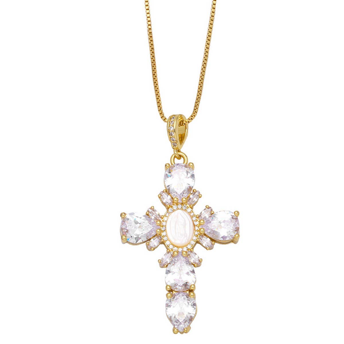 VINTAGE VIRGIN MARY CROSS PENDANT NECKLACE