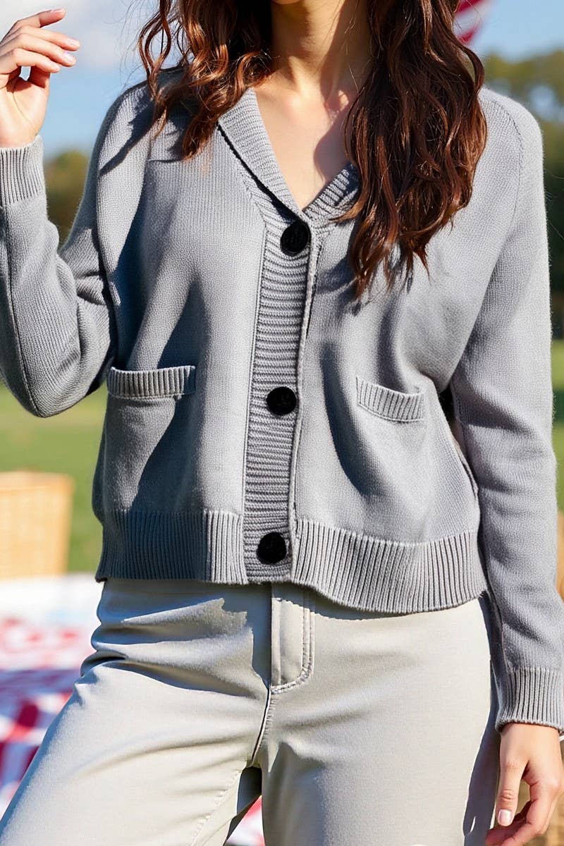 CWOSWL07085_V-NECK CASUAL LOOSE LONG-SLEEVED SWEATER