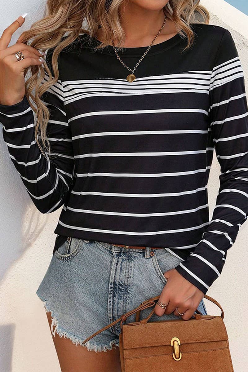 CWTTL1943_CASUAL WOMEN'S STRIPED LONG-SLEEVED T-SHIRT