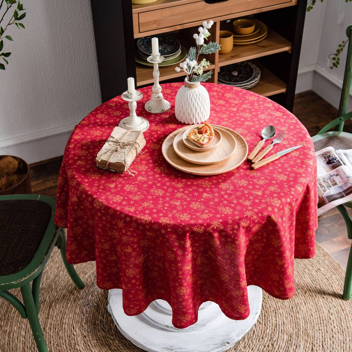 GREEN PINE BRANCH PRINTED DINING TABLE