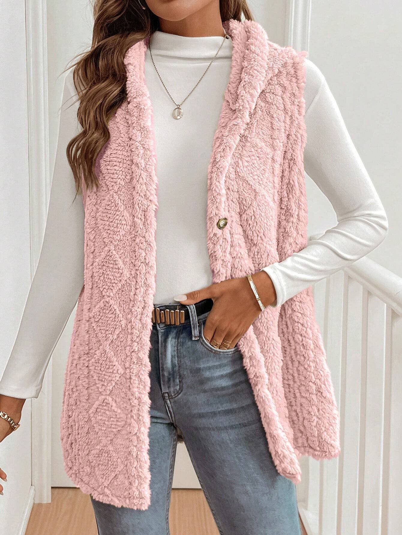 Double-sided plush casual hooded cardigan