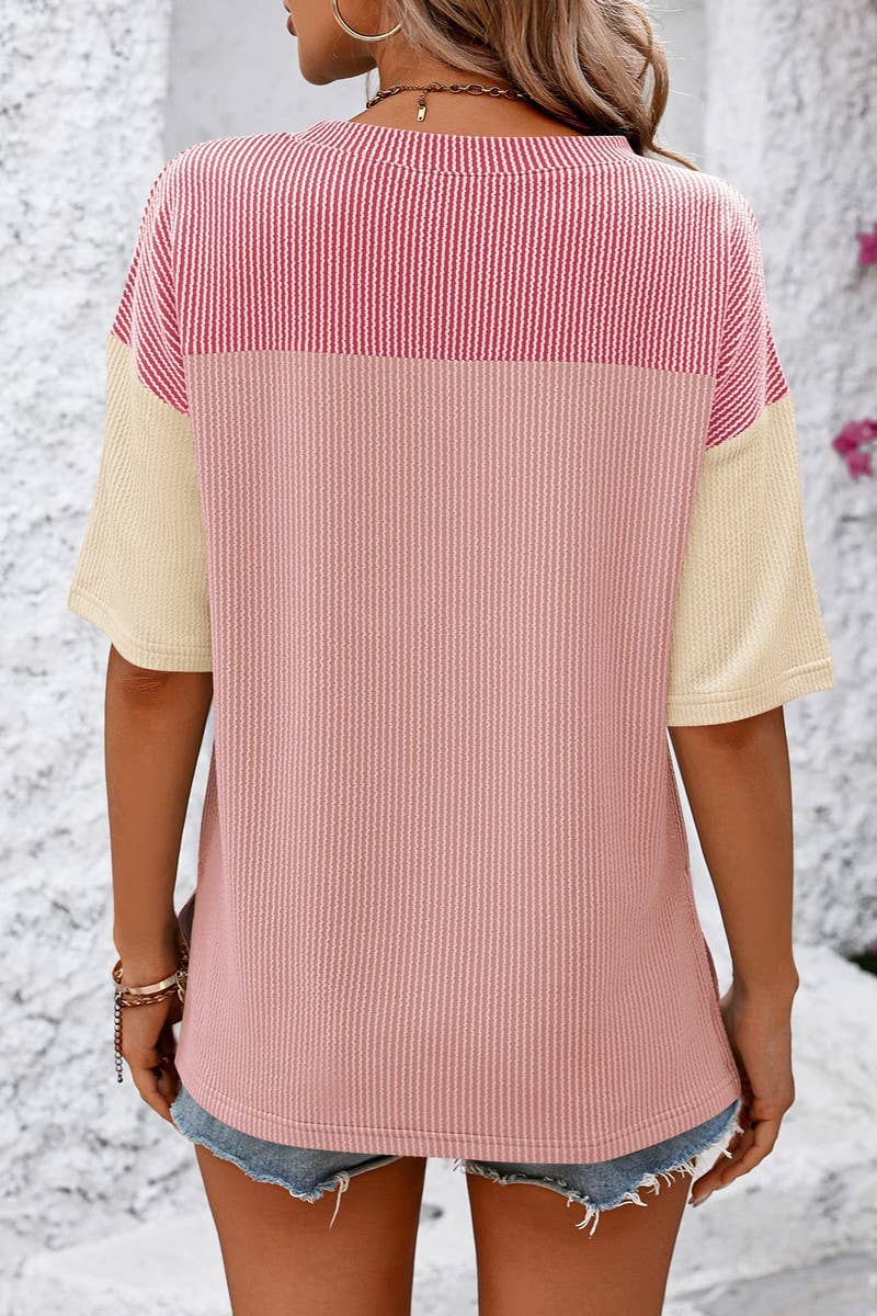 CWTTS1093_COLOR-MATCHING SHORT-SLEEVED LOOSE T-SHIRT