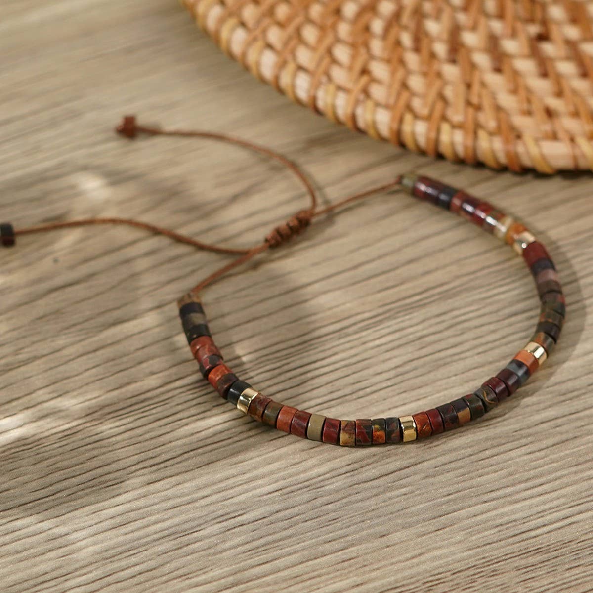 CYLINDRICAL RED PINE SEMI-PRECIOUS STONE BRACELET