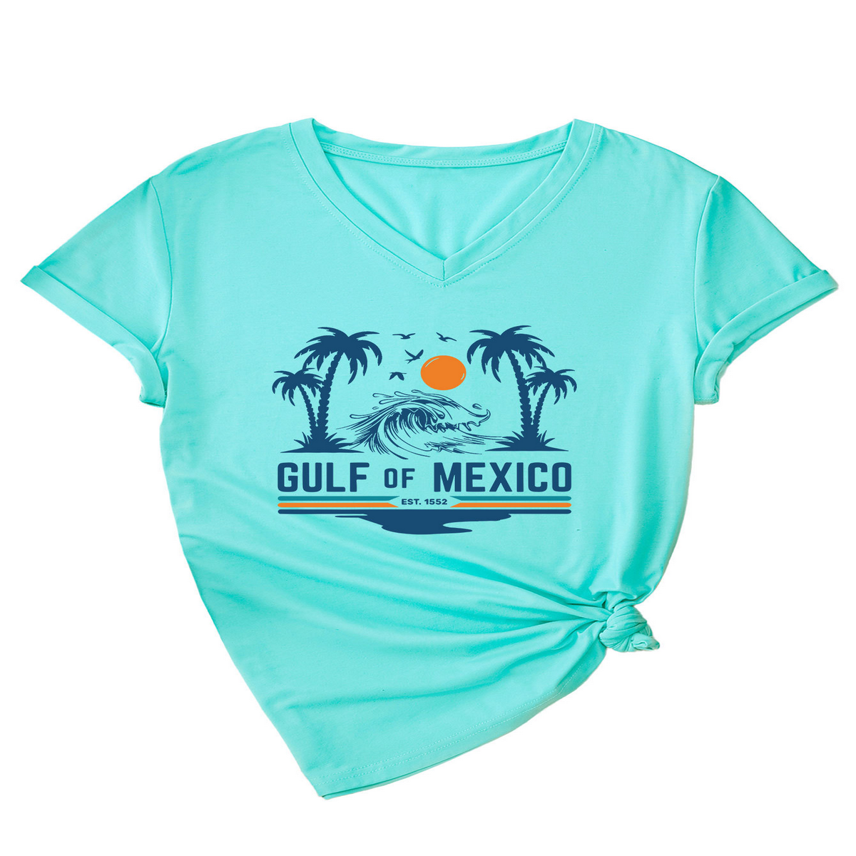Slim V??˜Neck T??˜Shirt ??Gulf of Mexico Est Print_CWTTS1538
