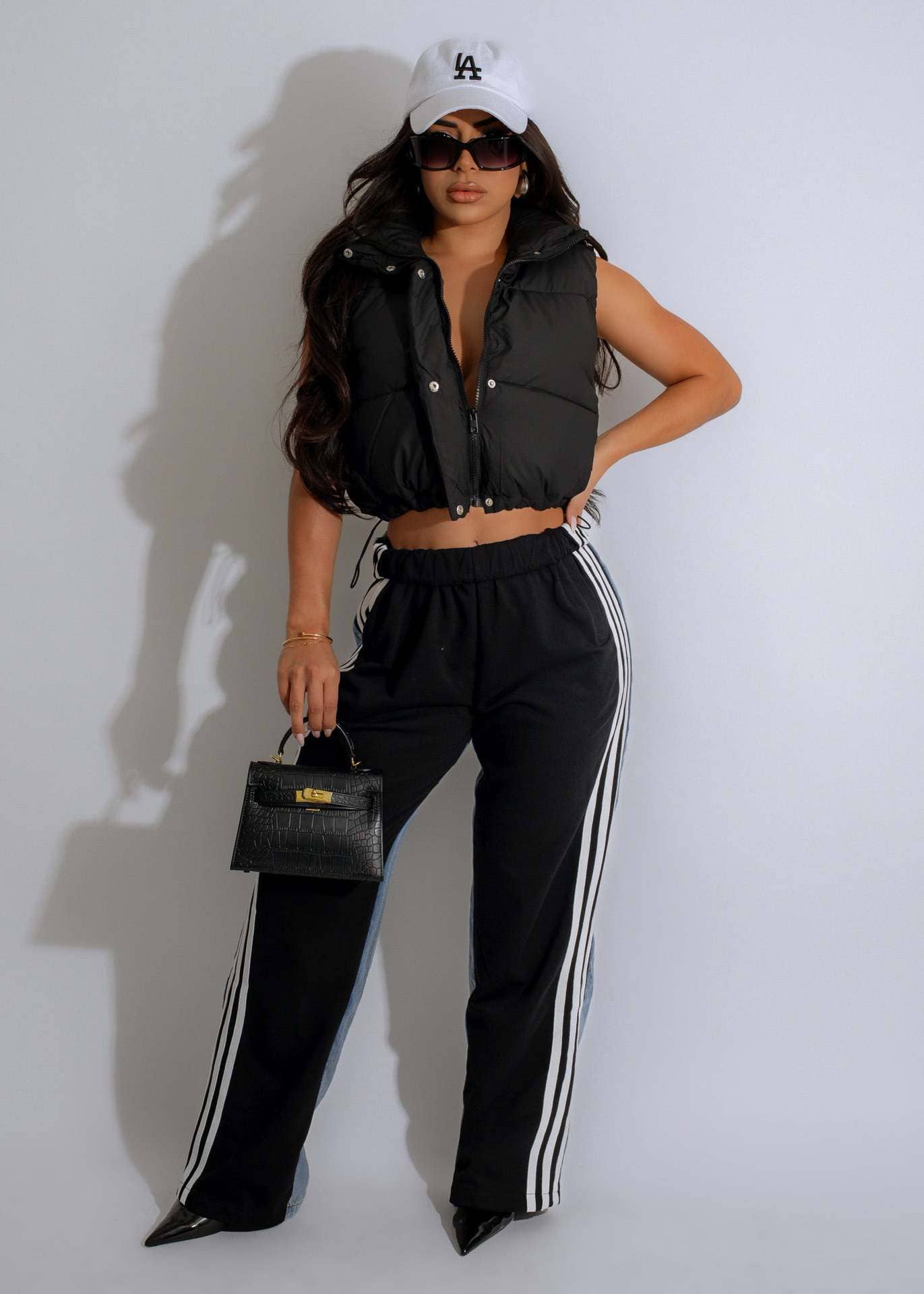 BEAUTY SOLID COLOR STAND-UP COLLAR ZIPPER VEST