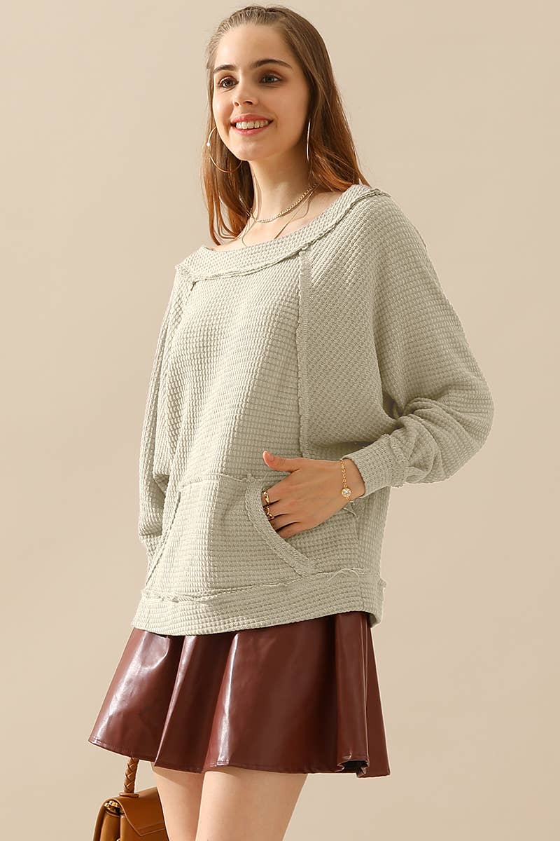 CWTTL1498_BOAT NECK POCKETED PULLOVER SWEATER KNIT TOP