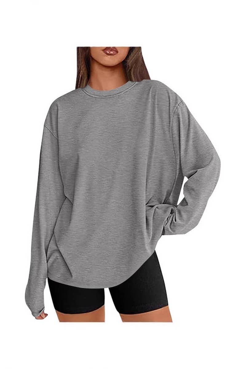 CWTBLL3997_LOOSE FIT SOLID COLOR LONG SLEEVE CREWNECK TEE