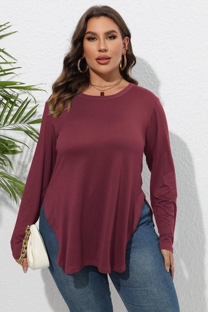 CWTTL1309_PLUS Size Round Neck Long Sleeve Top