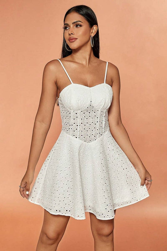 CWDHL0463_SEXY SUMMER LACE SLEEVELESS HALTER DRESS SHORT