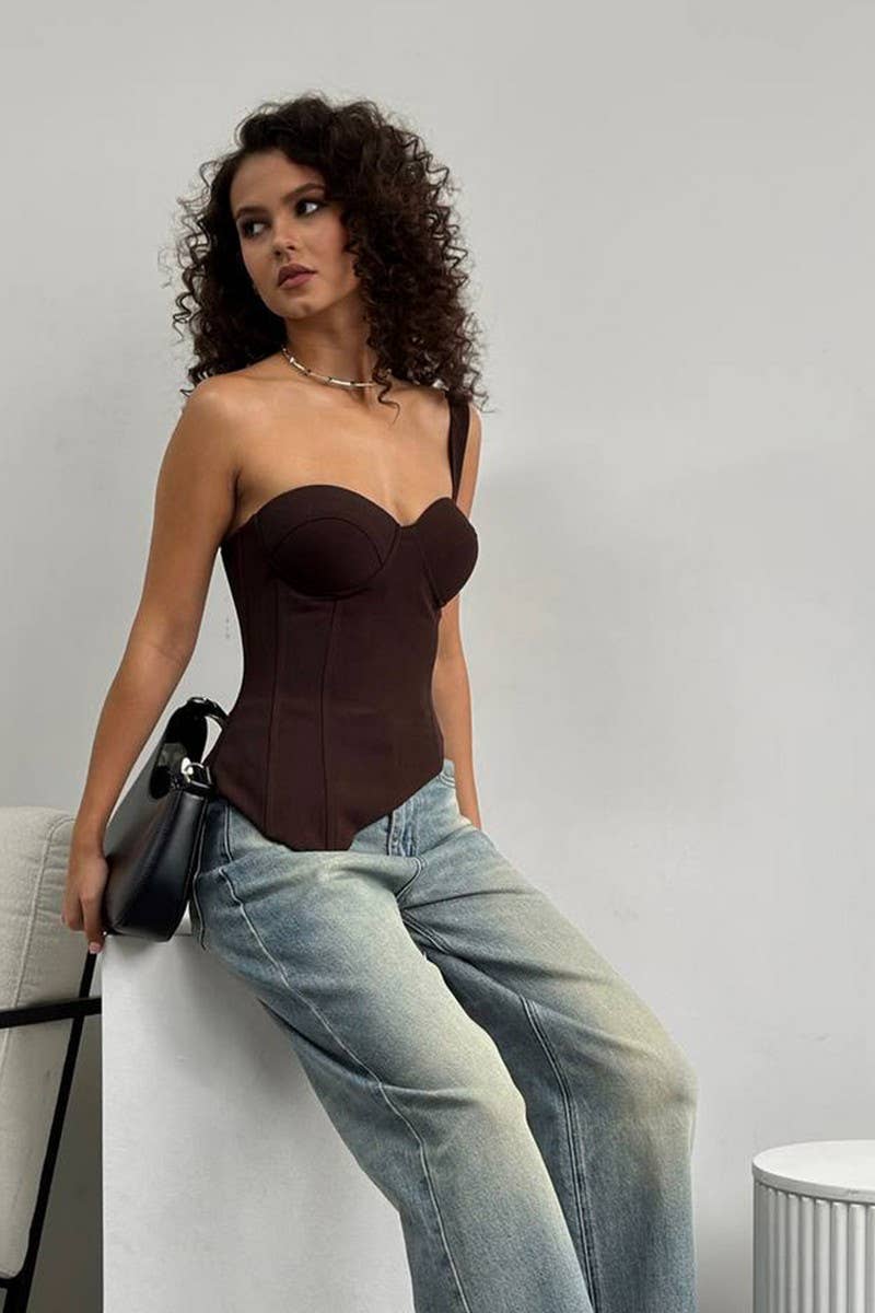 CWTTSL0436_WOMEN'S IRREGULAR ONE-SHOULDER CAMISOLE VEST