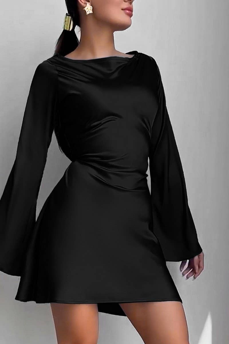 CWDSD7671_SATIN TIE WAIST LONG SLEEVE MINI DRESS