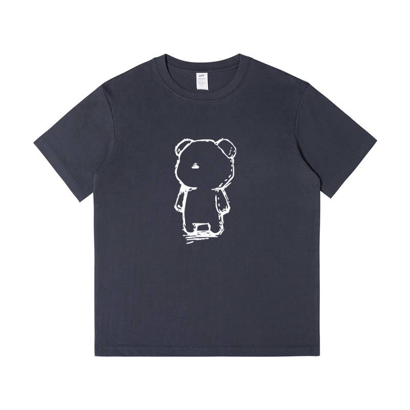 CWTTS0953_BLACK AND WHITE BEAR PRINT LOOSE CASUAL T SHIRT