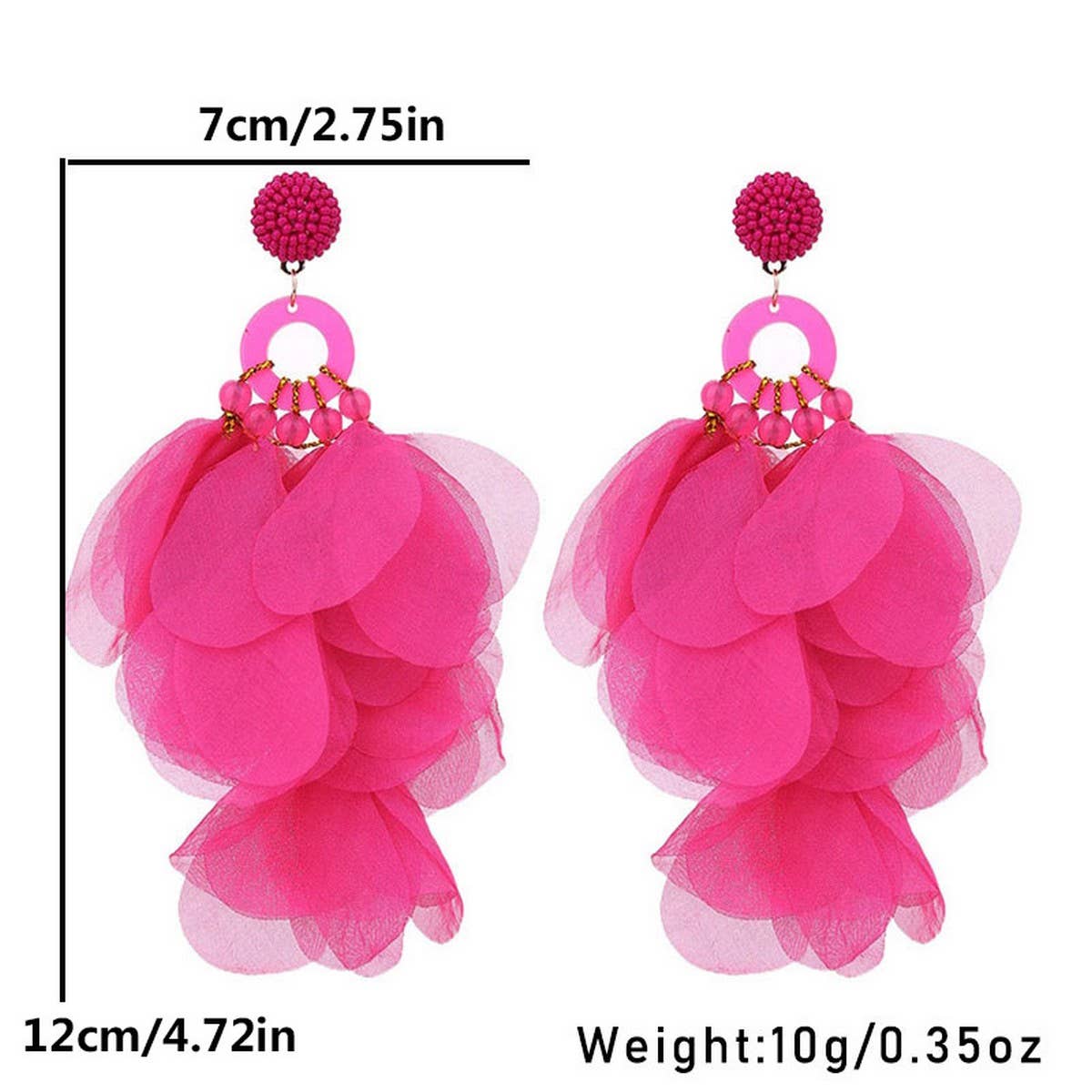 Handmade Long Statement Floral Fabric Earrings