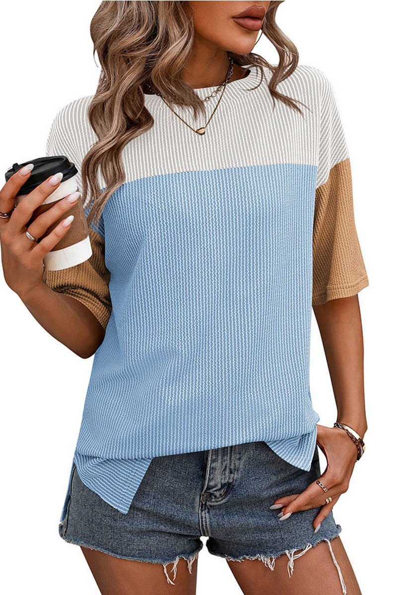 CWTTS1093_COLOR-MATCHING SHORT-SLEEVED LOOSE T-SHIRT