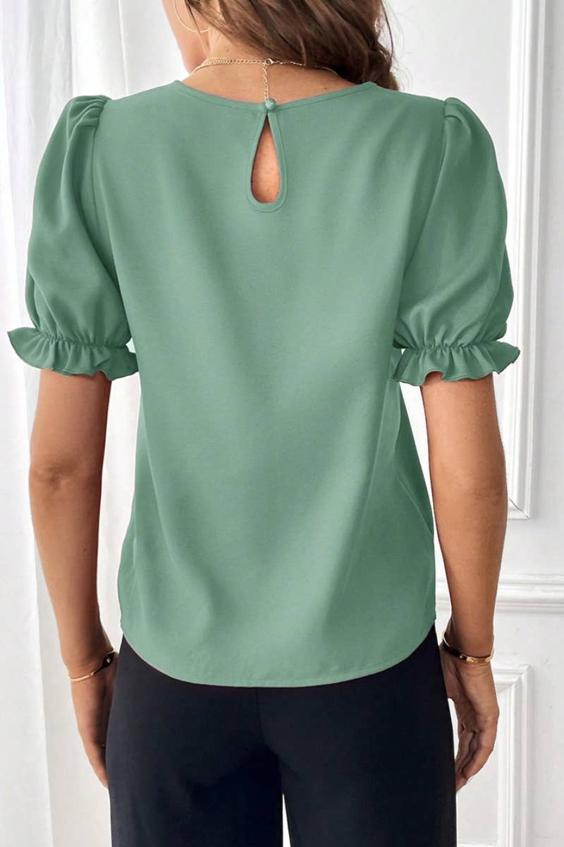 CWTBLS1133_SUMMER FASHION CREW-NECK SOLID COLOR SHIRT TOP