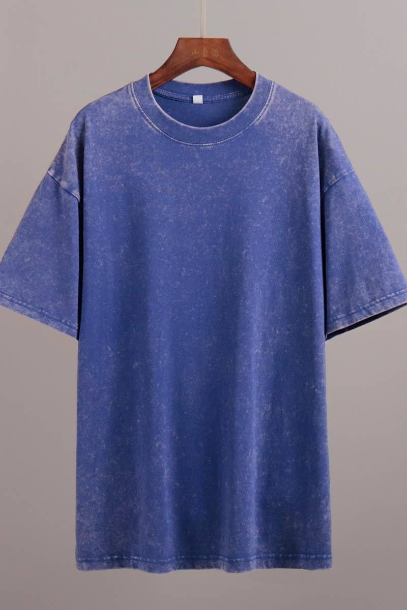 CWTTS1176_ROUND NECK WASHED DISTRESSED SHORT SLEEVE T-SHIRT