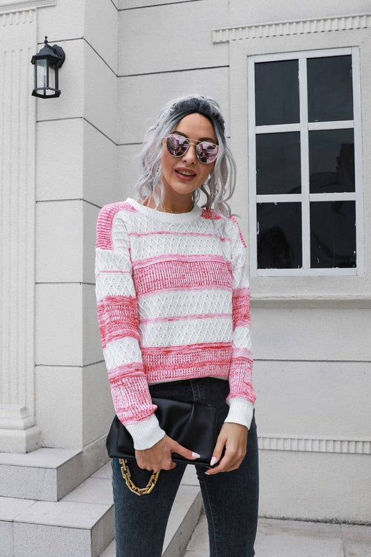 CWOSWL4155_STRIPED SLIT SHORT FRONT AND LONG BACK SWEATER