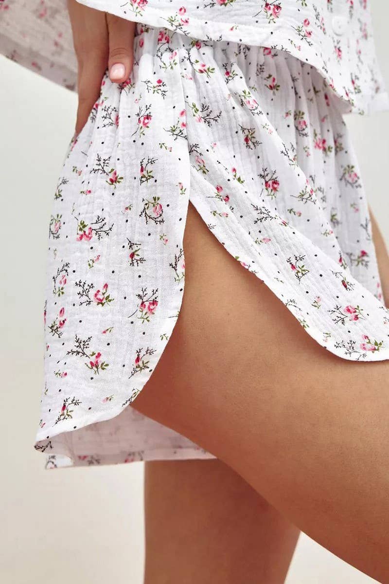 CWSPJ0361_COTTON PRINTED LONG SLEEVE SHORTS PAJAMA SET