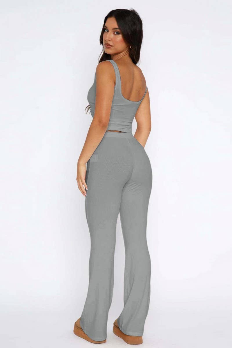 CWSTB2042_SLEEVELESS BUTTON-UP TOP & EXTENDED PANTS SET