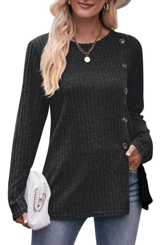 CWTTL1640_Round neck Long Sleeve Pullover Top