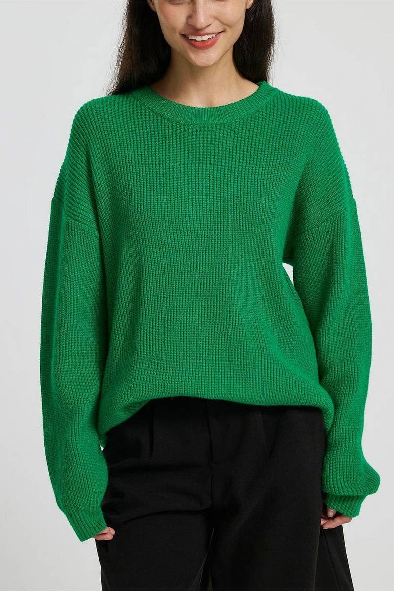 CWOSWL5239_ROUND NECK LONG SLEEVE PULLOVER KNITTED SWEATER