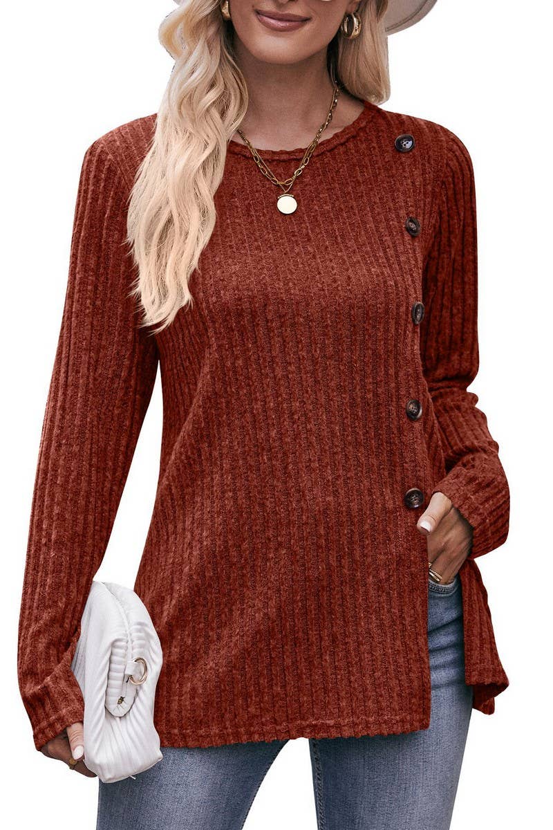 CWTTL1640_Round neck Long Sleeve Pullover Top