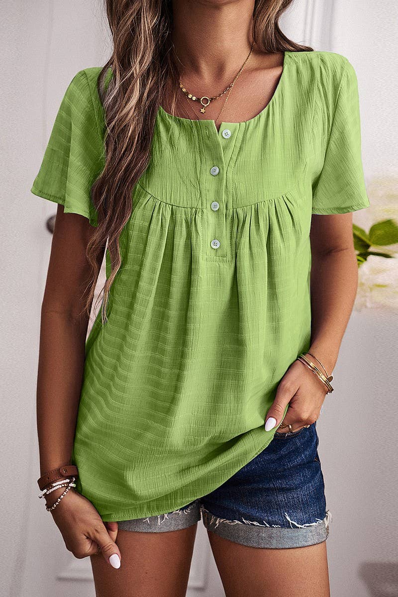 CWTBLS0274_Button Neck Short Sleeve Top