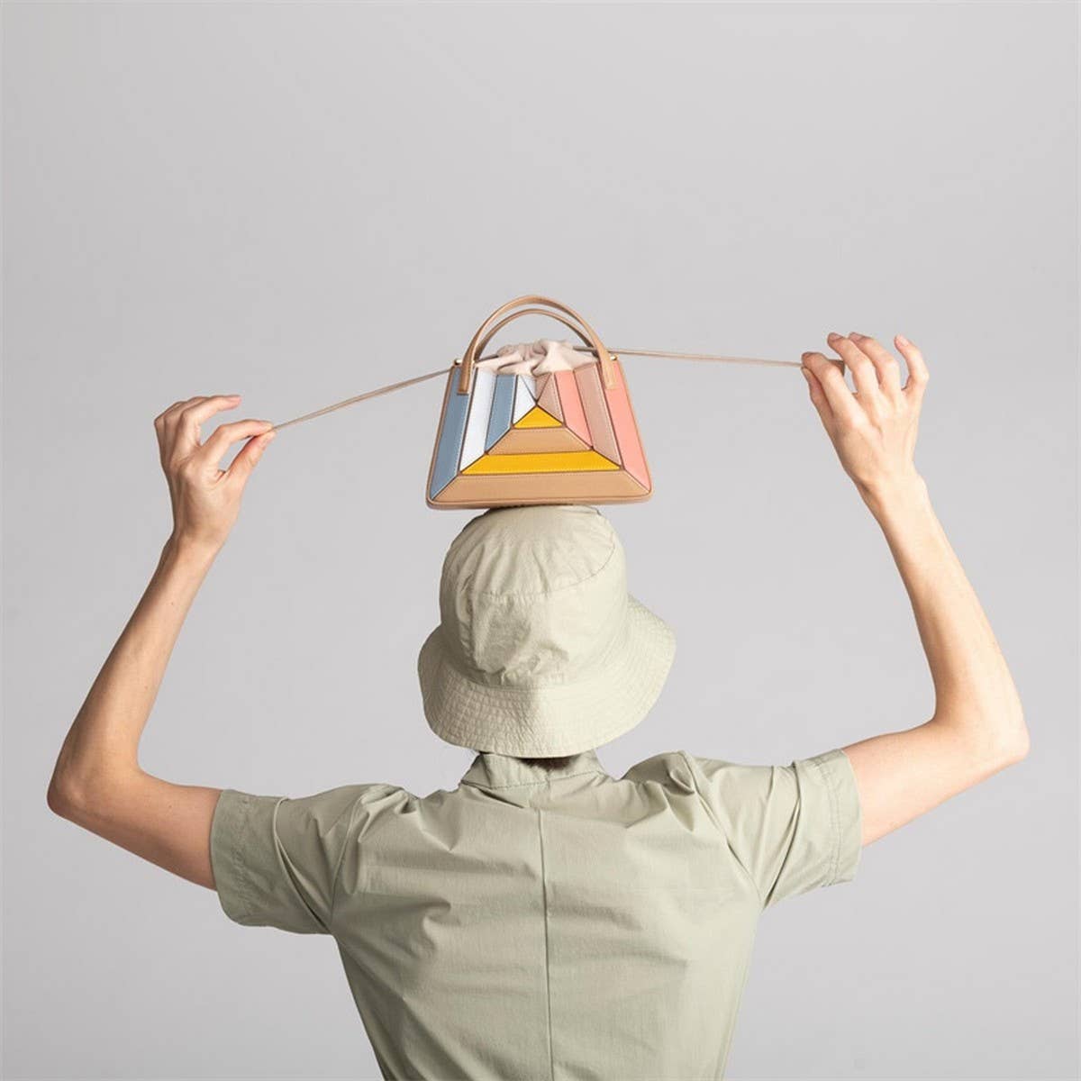 TRIANGULAR FOLDIN BAG MULTI-COLOR STITCHING HANDBAG_CWAB1939