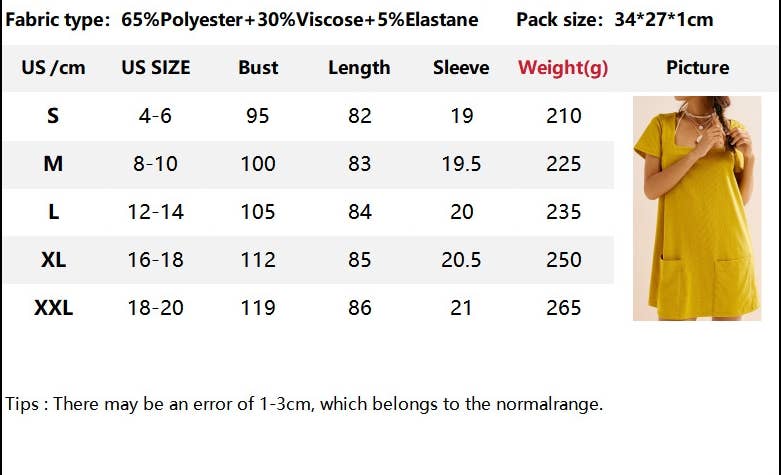 CWDSD7257_SOLID COLOR SQUARE NECK POCKET SHORT SLEEVE DRESS